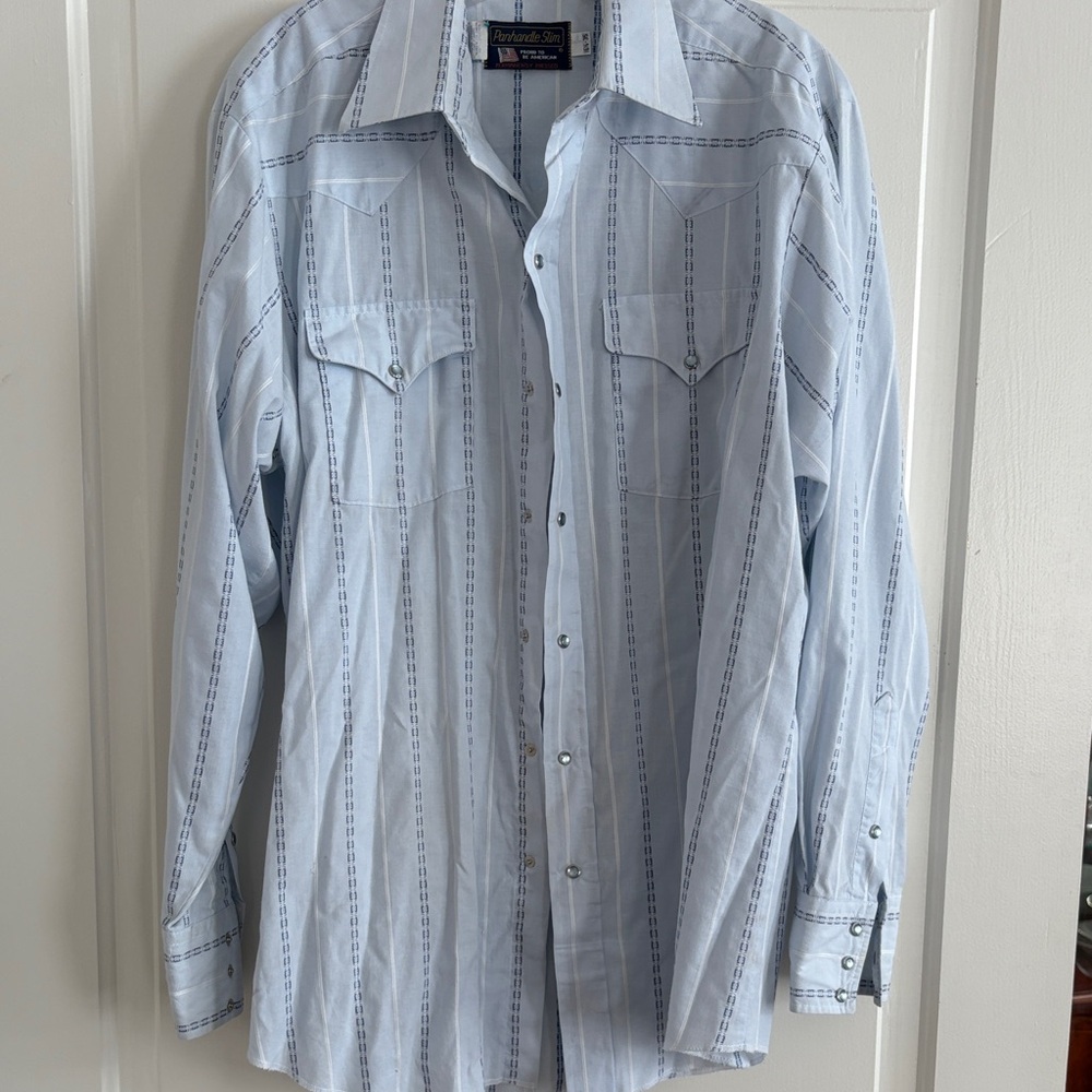 Panhandle Slim Pearl Snap Light Blue Patterned Shirt DF3531‎